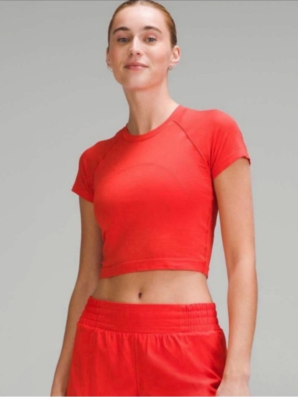 lululemon athletica Red Short Sleeve Swiftly Tech Crop Top